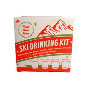 Ski Slope Drinking Kit Four Shot Glasses with Green Plastic Holders Snow Party